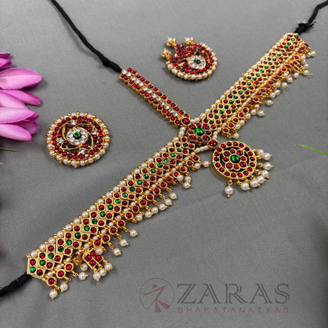 Bharatanatyam Dance Jewellery - Headset Round V RG Kemp Beads CS image 1