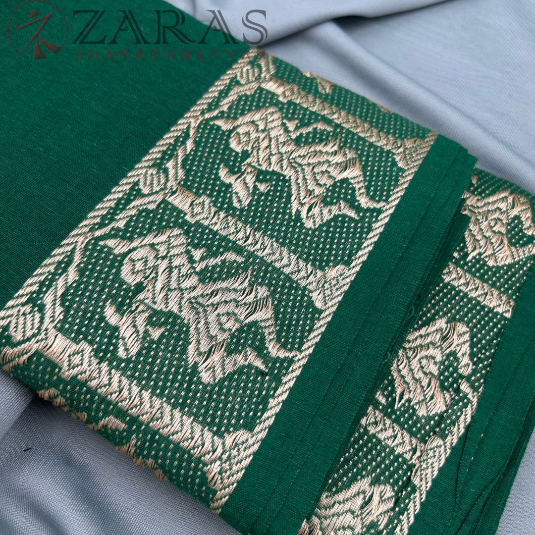 Bharatanatyam Dance Practice Saree - Dark Green Gold Doll Border image 1