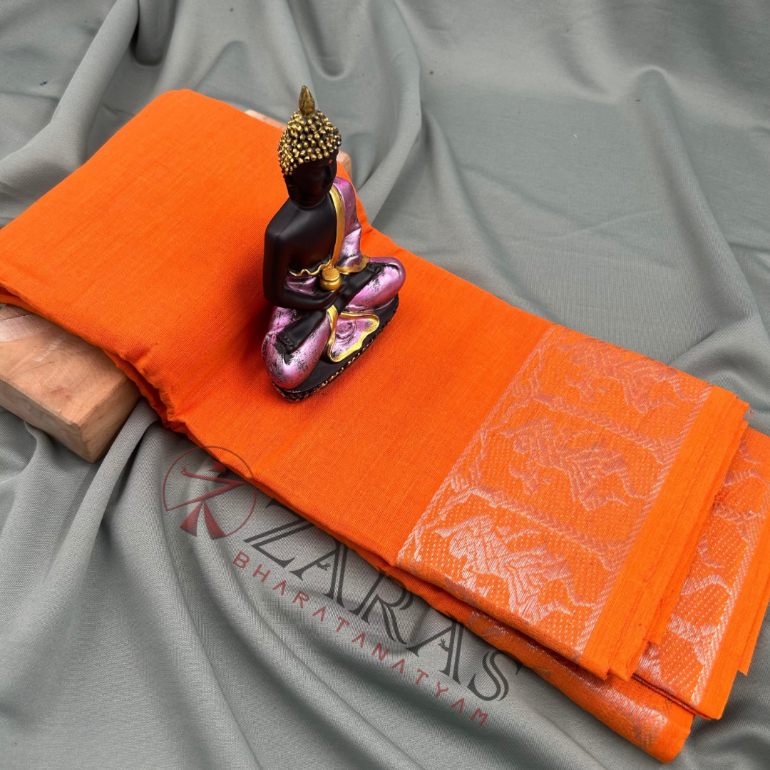 Bharatanatyam Dance Practice Saree - Orange Silver Doll Border image 0