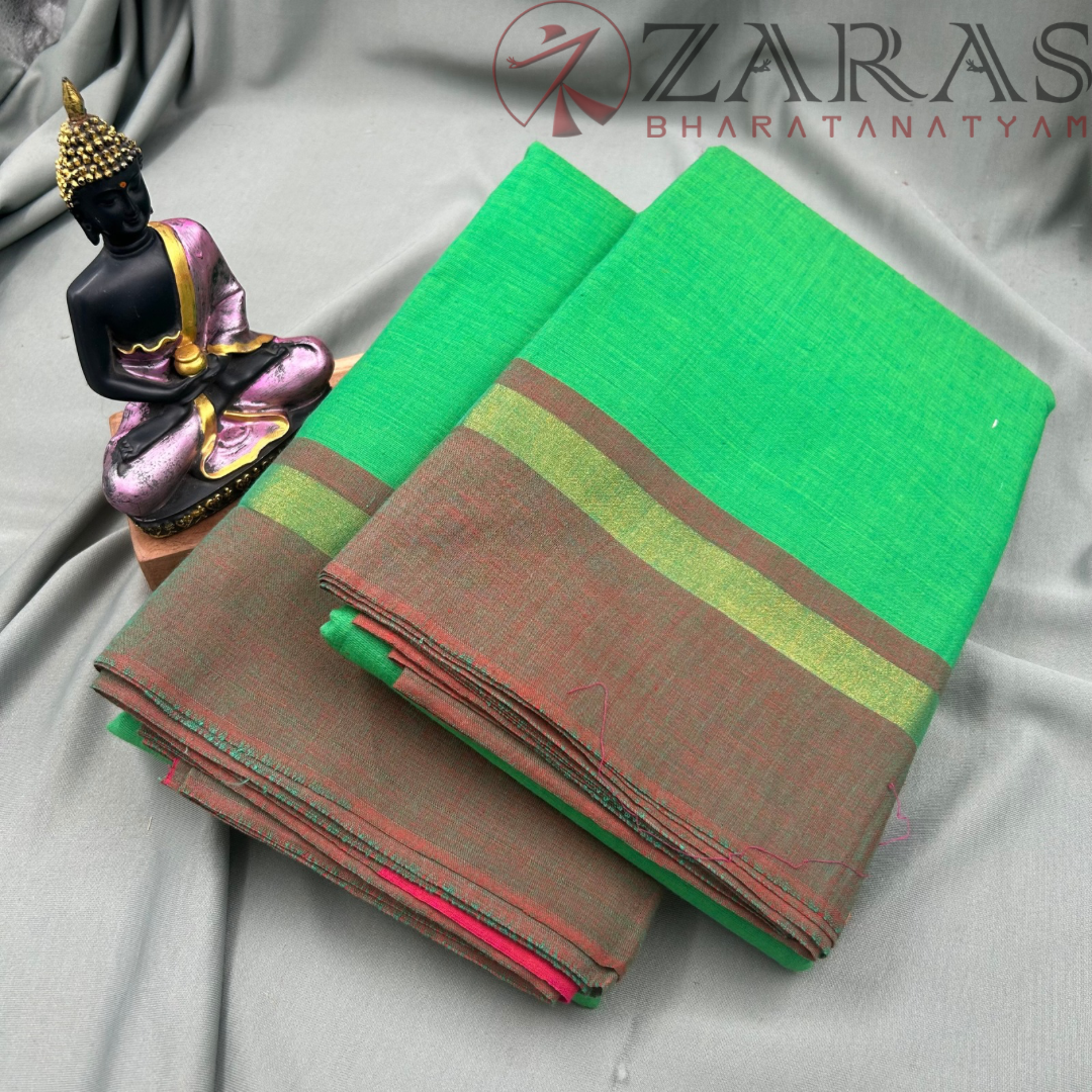 Bharatanatyam Dance Practice Saree - Green with Red Plain Border image 1