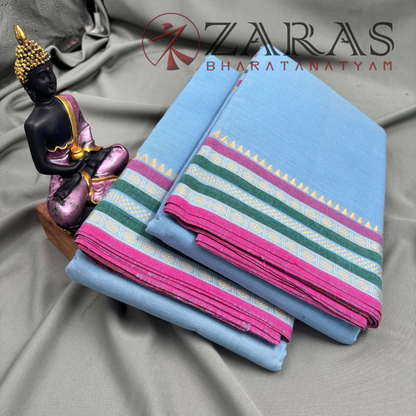 Bharatanatyam Dance Practice Saree - Blue with Pink Double Coin Border image 2