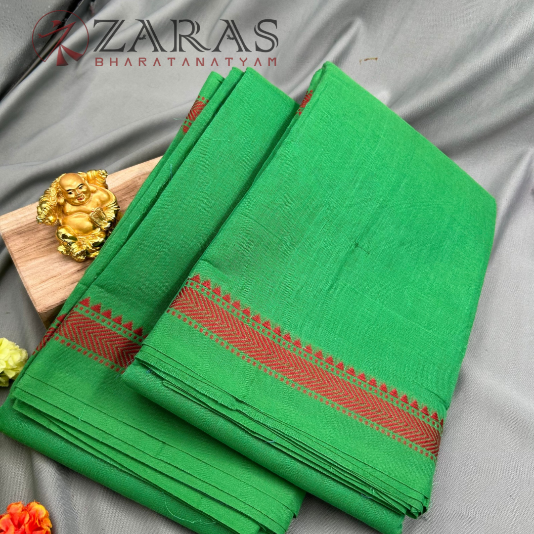 Bharatanatyam Dance Practice Saree - Green with Red S Temple Border (6mtr) image 1