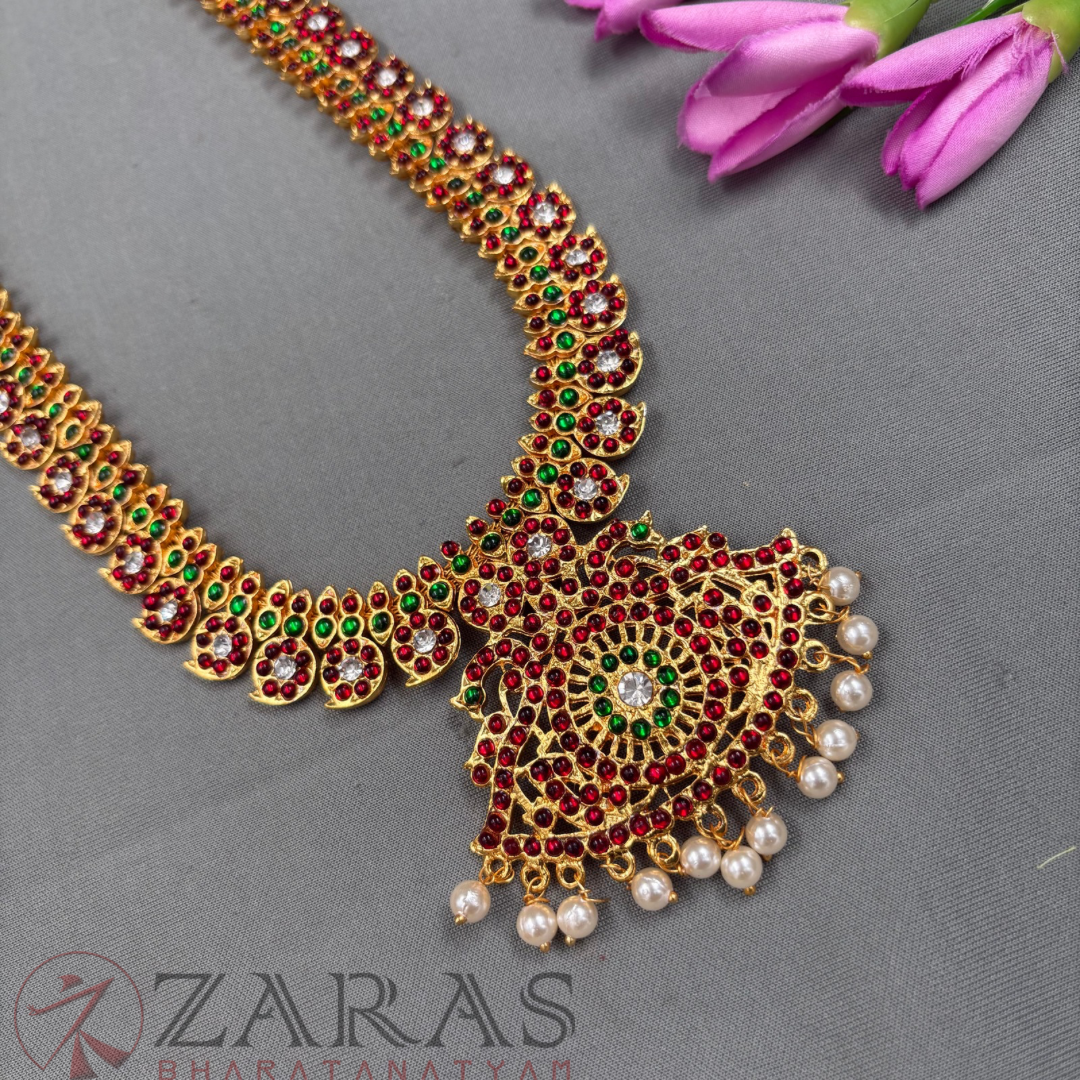 Bharatanatyam Dance Jewellery Haaram - Manga RG Kemp Maalai / Long Beads image 2