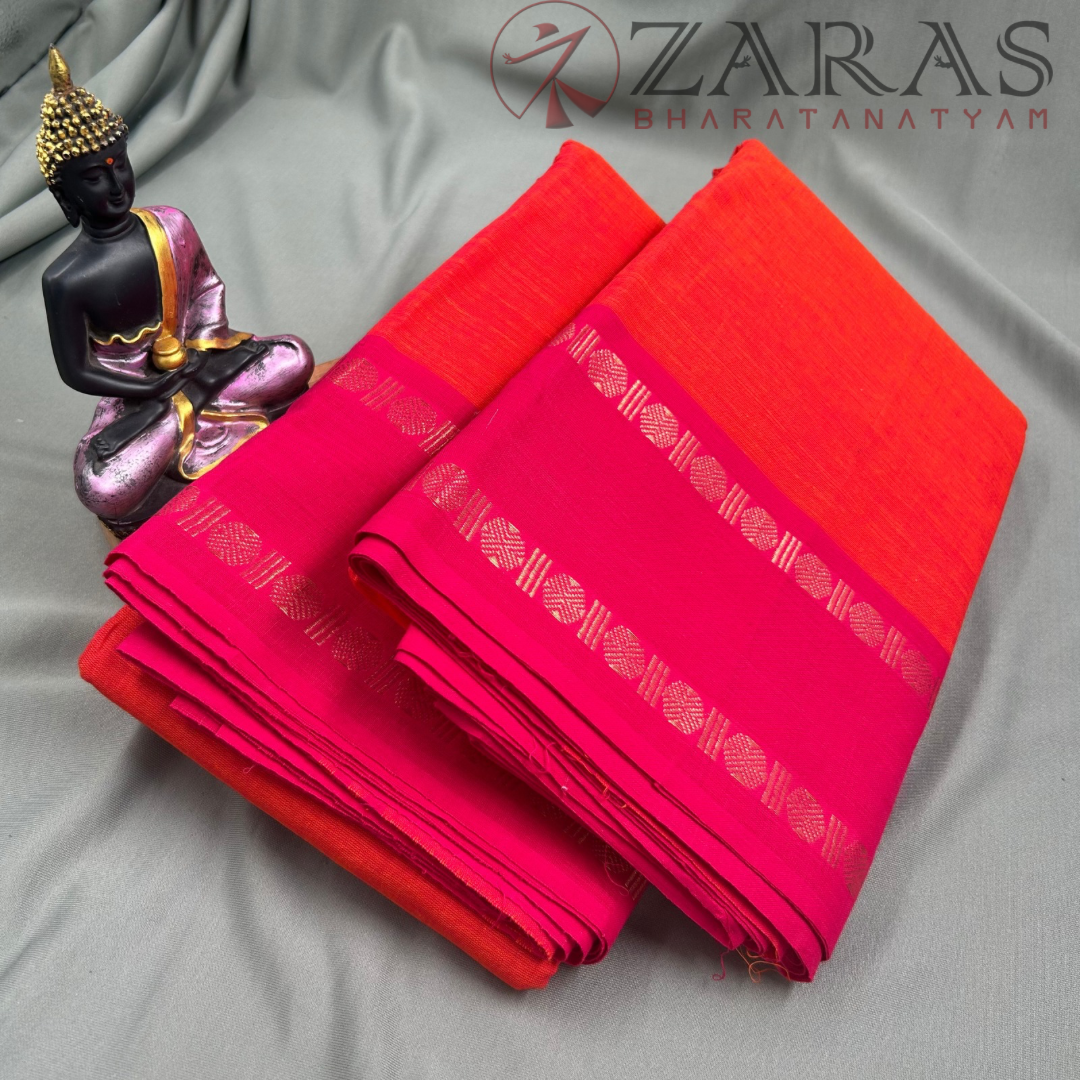 Bharatanatyam Dance Practice Saree - Orange with Pink D Coin Border image 1