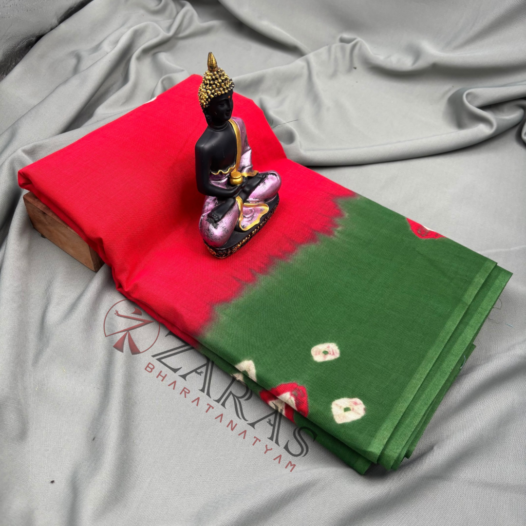 Bharatanatyam Dance Practice Saree - B Red with Green Bandini Saree image 1