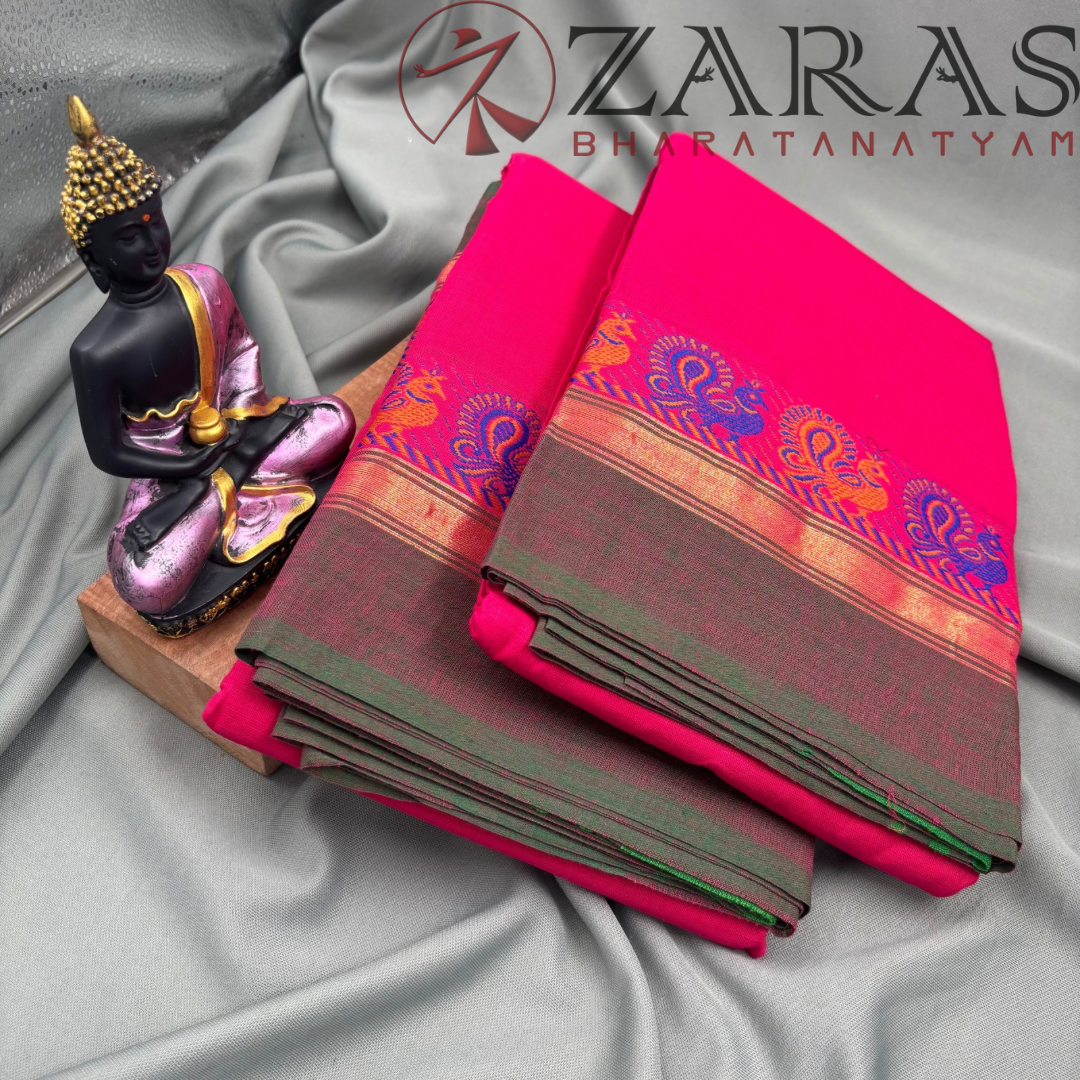 Bharatanatyam Dance Practice Saree - Pink Green Small Peacock Border image 2