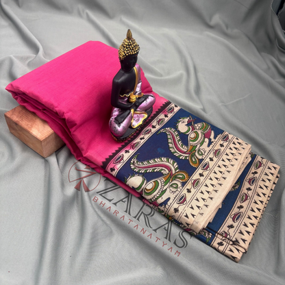 Bharatanatyam Dance Practice Saree - Pink with P Blue Kalamkari Saree image 1