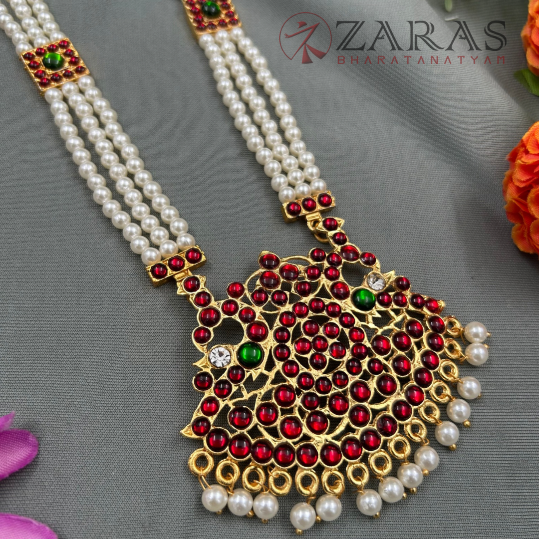 Bharatanatyam Dance Jewellery - 3 Line Beads Padak RG Kemp Haaram image 2