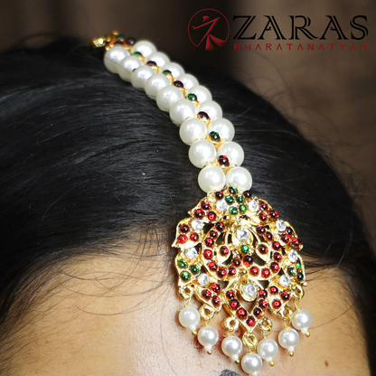 Bharatanatyam Dance Jewellery - Leaf RG Kemp Netti Chutti Bo 2 Line Pearls image 0