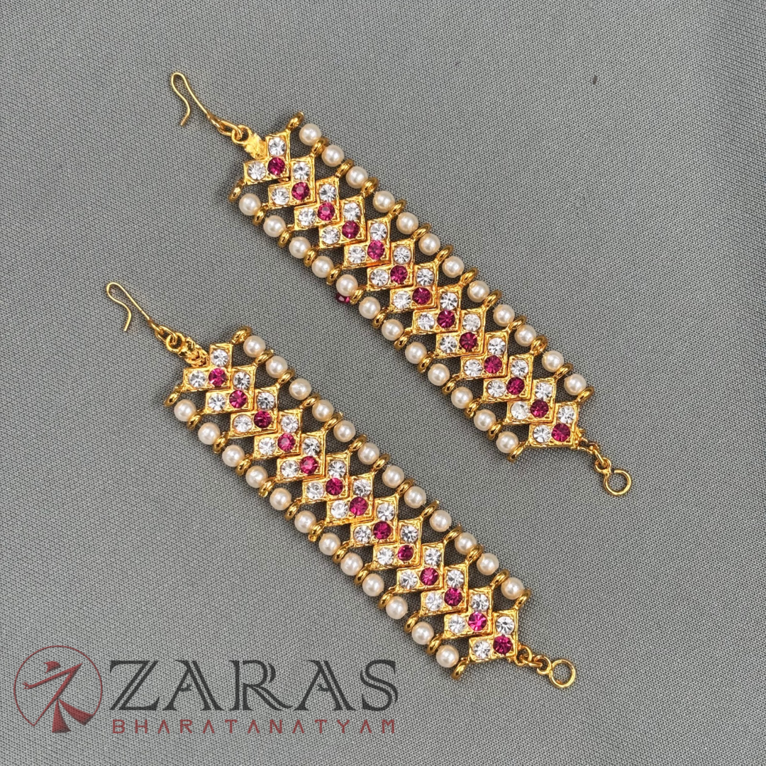 Bharatanatyam Dance Jewellery - White With Pink V Maatal With Beads image 2