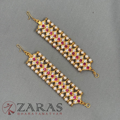 Bharatanatyam Dance Jewellery - White With Pink V Maatal With Beads image 2