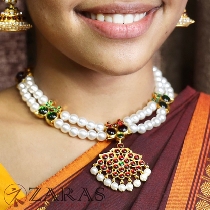 Bharatanatyam Dance Jewellery - Necklace Do Manga Design Kemp with Pearls image 0