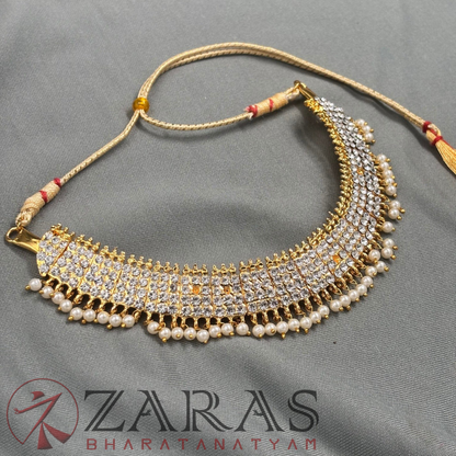 Bharatanatyam Dance Jewellery - Necklace Box Design White Stone image 3
