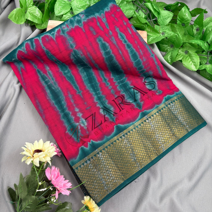 Bharatanatyam Dance Practice Saree - Pink with Peacock Green Double color Saree with Blouse Material image 0