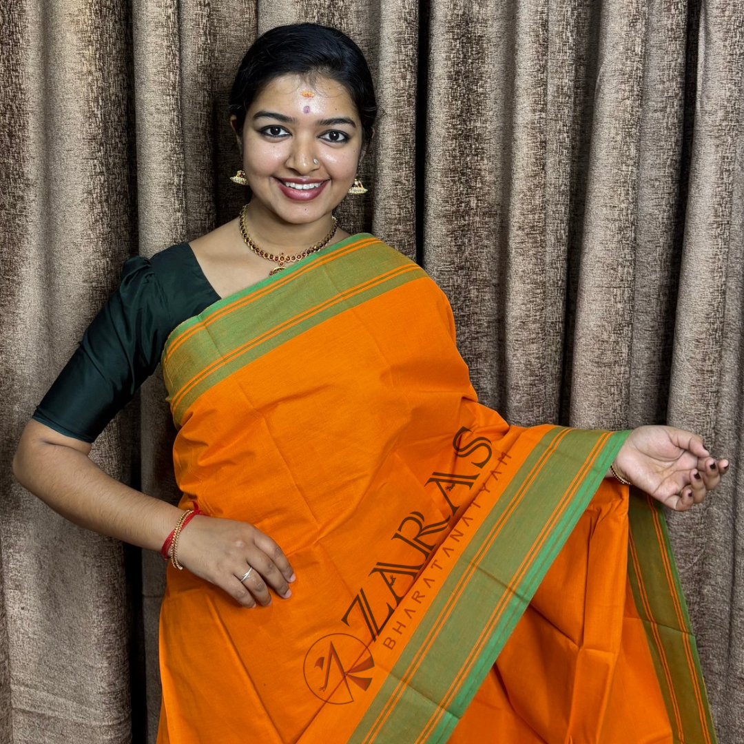 Bharatanatyam Dance Practice Saree - Orange With Green Plain Border image 0