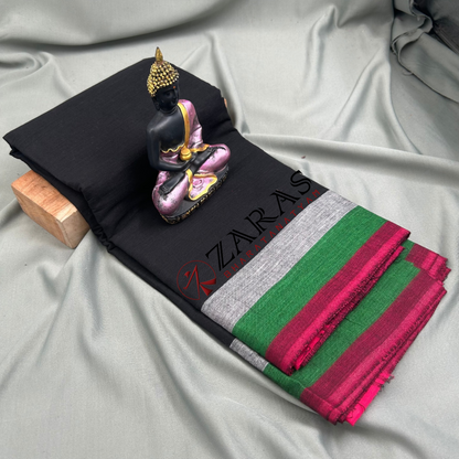 Bharatanatyam Dance Practice Saree - Black with Multi Triple Border image 0