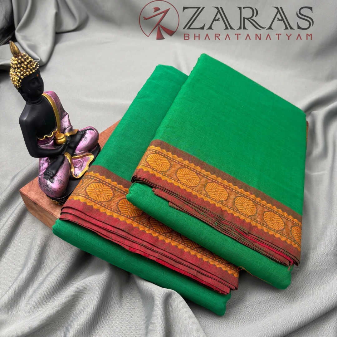 Bharatanatyam Dance Practice Saree - Green with Brown Single Coin Border image 2