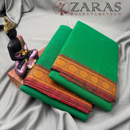 Bharatanatyam Dance Practice Saree - Green with Brown Single Coin Border image 2
