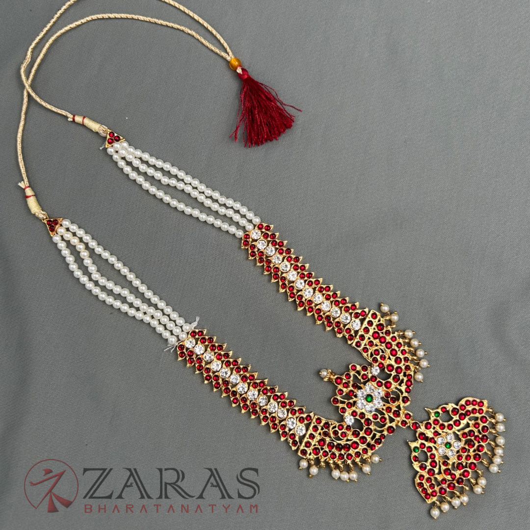 Bharatanatyam Dance Jewellery - 3 Lines Beads with Mee RG Kemp Haaram / Long Chain image 2