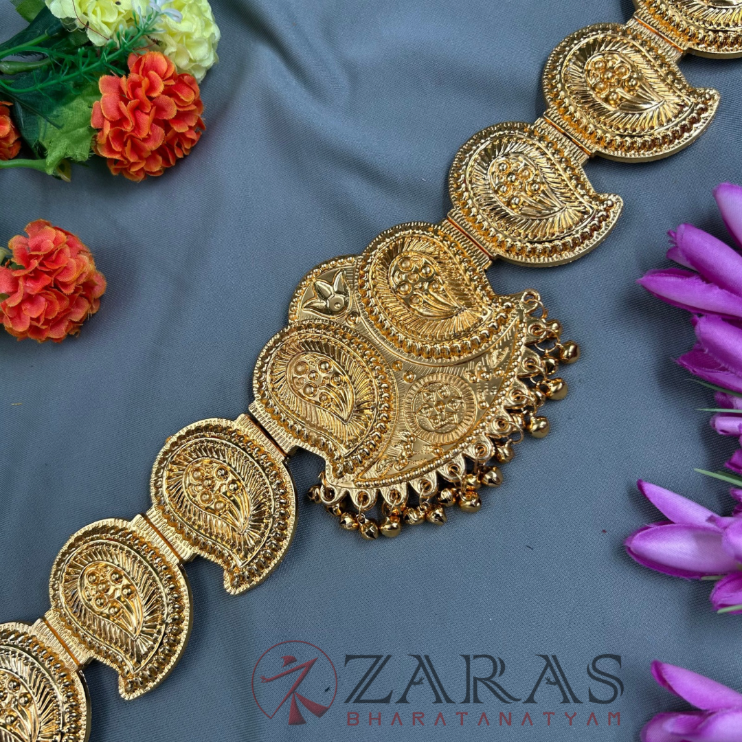 Bharatanatyam Dance Jewellery - Full Gold D Manga Hip Belt (Ottiyanam) image 1