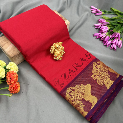 Bharatanatyam Dance Practice Saree - Red with Purple Salangai Border image 0