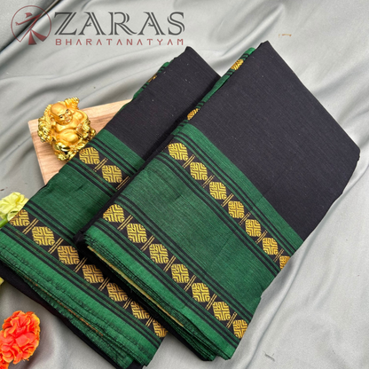 Bharatanatyam Dance Practice Saree - Black with Green Double Coin Border image 1