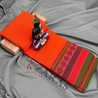 Bharatanatyam Dance Practice Saree - Orange Single Coin Border image 0