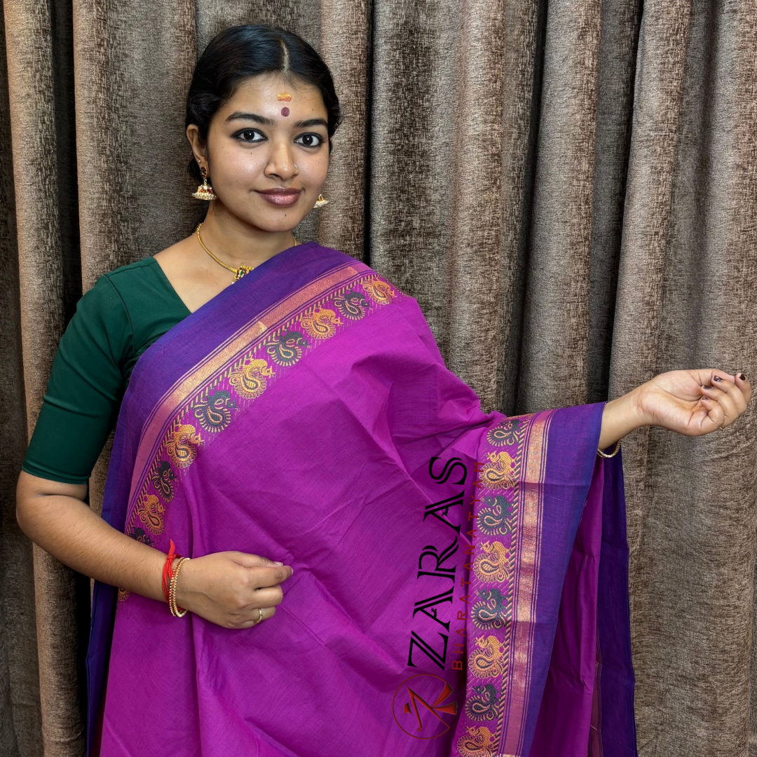 Bharatanatyam Dance Practice Saree - Purple Small Peacock Border image 0