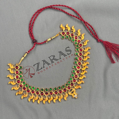 Bharatanatyam Dance Jewellery - Necklace Leaf Design Red Green Kemp image 2