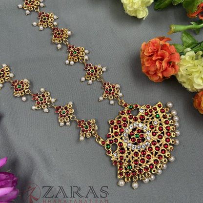Bharatanatyam Dance Jewellery Haaram - Flower & Padak RG Kemp Maalai / Long image 2