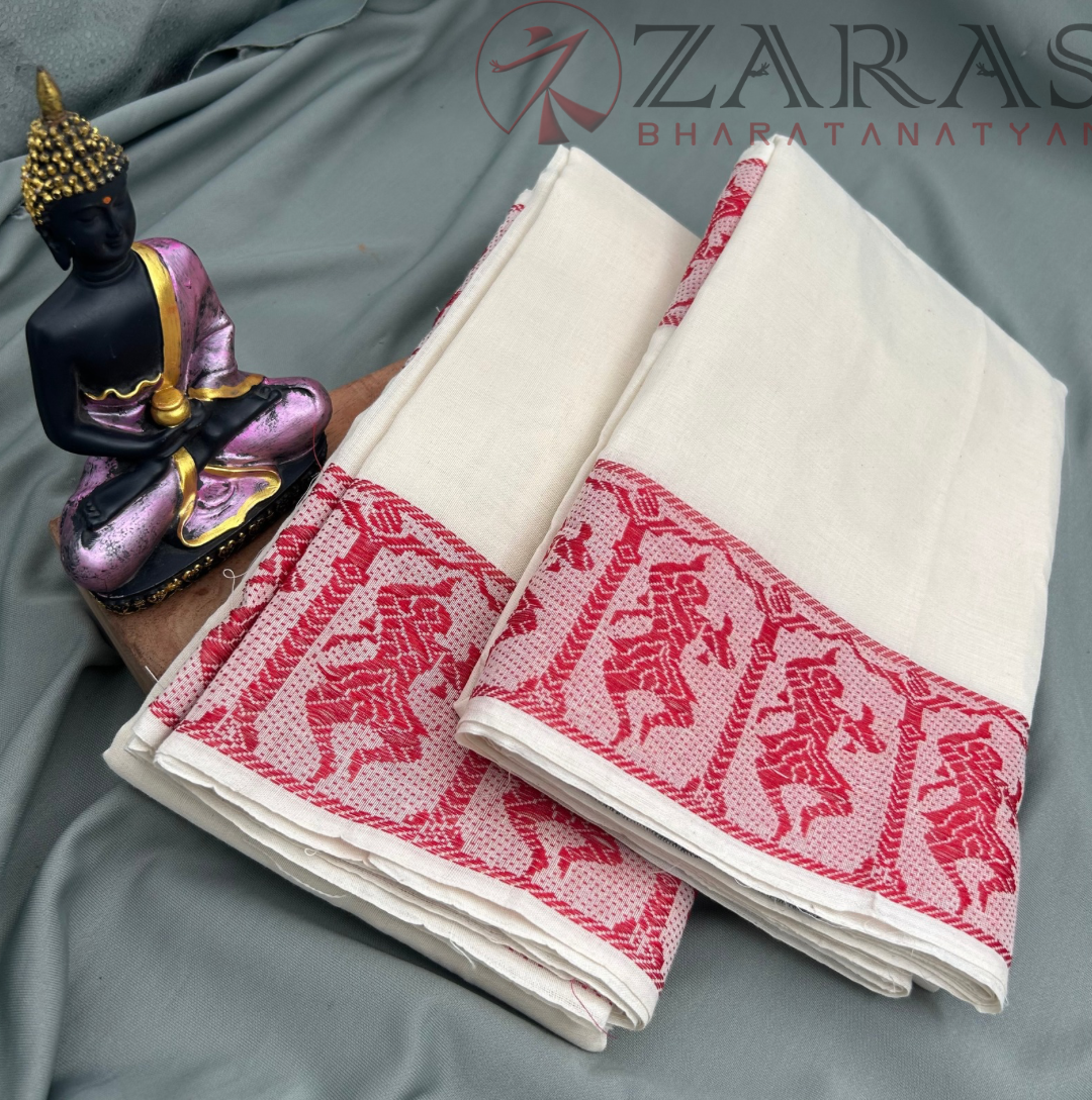 Bharatanatyam Dance Practice Saree - White with Red Doll Border image 1
