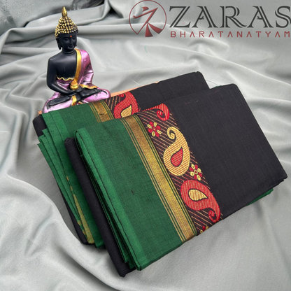 Bharatanatyam Dance Practice Saree - Black Green Manga Border image 2
