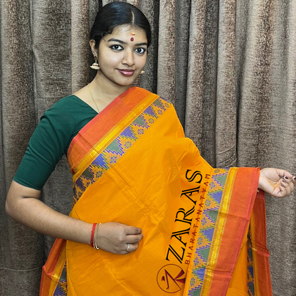 Bharatanatyam Dance Practice Saree - M Yellow Orange Gopuram Border image 0