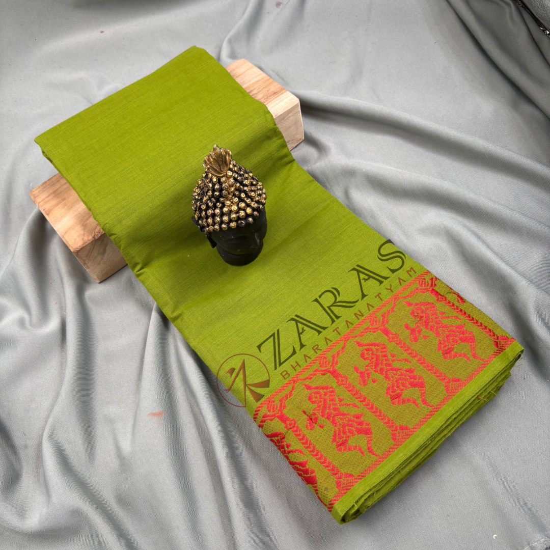 Bharatanatyam Dance Practice Saree - Green with Pink Doll Border image 0
