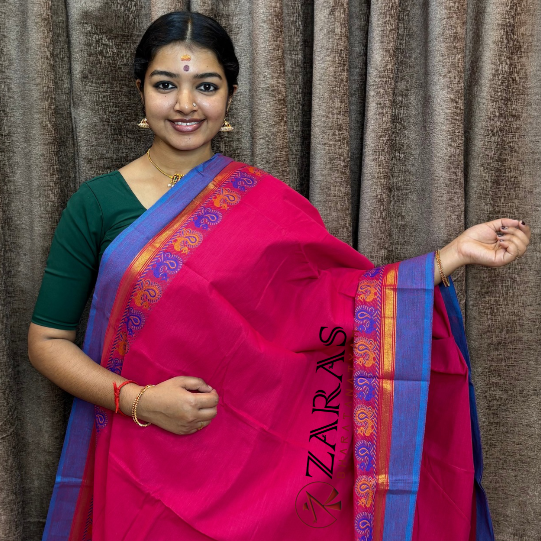 Bharatanatyam Dance Practice Saree - L Pink Blue Small Peacock Border image 0