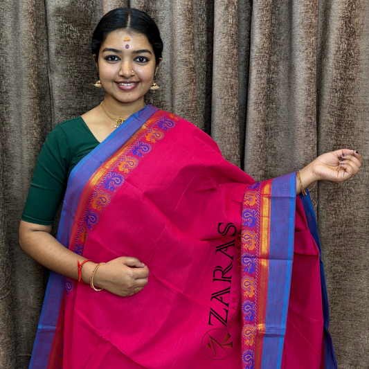 Bharatanatyam Dance Practice Saree - L Pink Blue Small Peacock Border image 0
