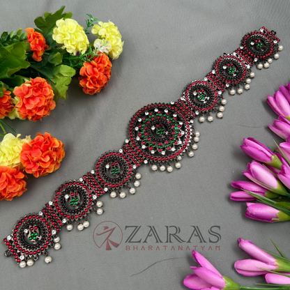 Bharatanatyam Dance Jewellery Black - Round Peacock RG Kemp CS Hip Belt (Ottiyanam) image 0