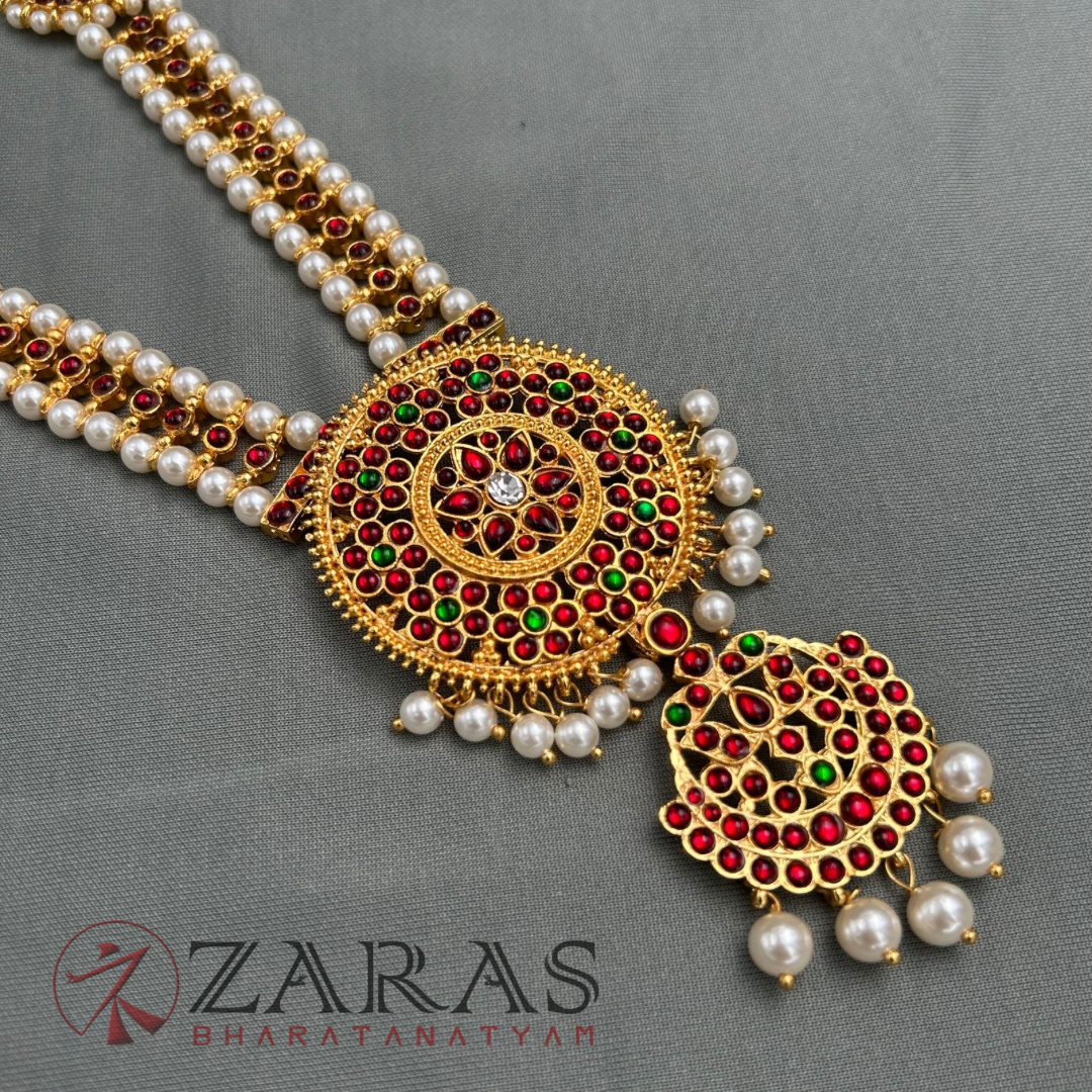 Bharatanatyam Dance Jewellery - Haaram Si kemp Ba Pe Round image 3