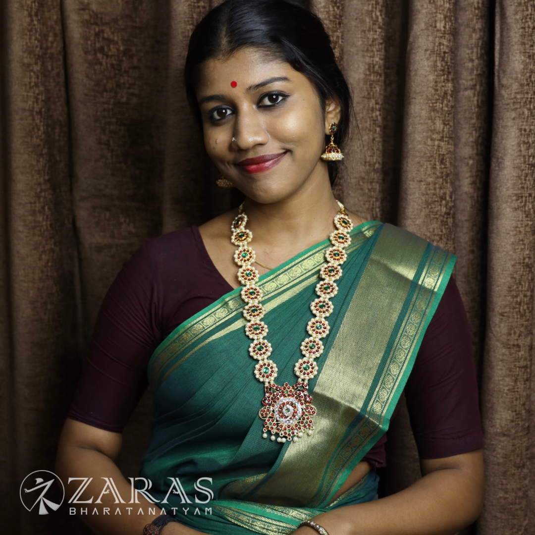 Bharatanatyam Dance Jewellery - Round Flower Pearls RG Kemp CS Haaram / Long Chain image 1