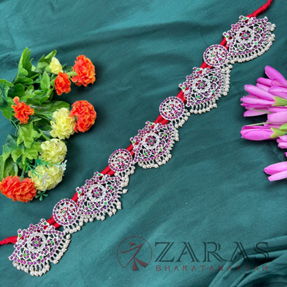 Bharatanatyam Dance Silver Jewellery - Peacock Padak PG Kemp Hip Belt CS (Ottiyanam) image 0