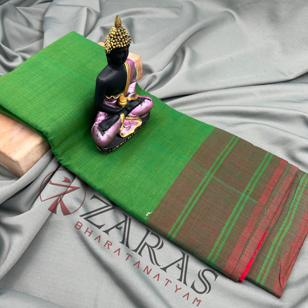 Bharatanatyam Dance Practice Saree - Green Red Plain Border image 0