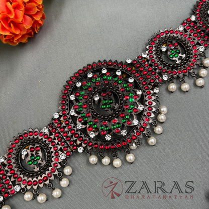 Bharatanatyam Dance Jewellery Black - Round Peacock RG Kemp CS Hip Belt (Ottiyanam) image 2