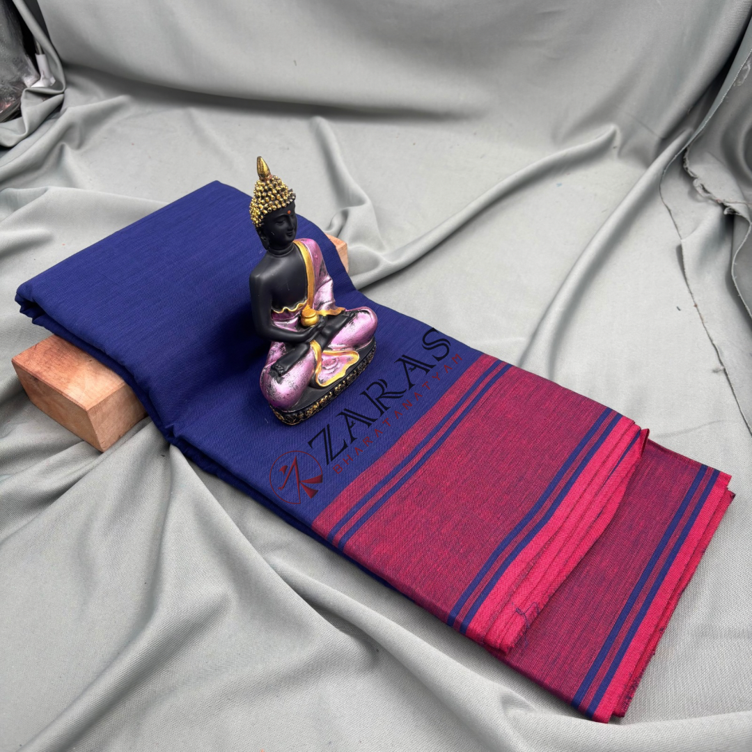 Bharatanatyam Dance Practice Saree - Dark Blue with Pink Plain Border image 1