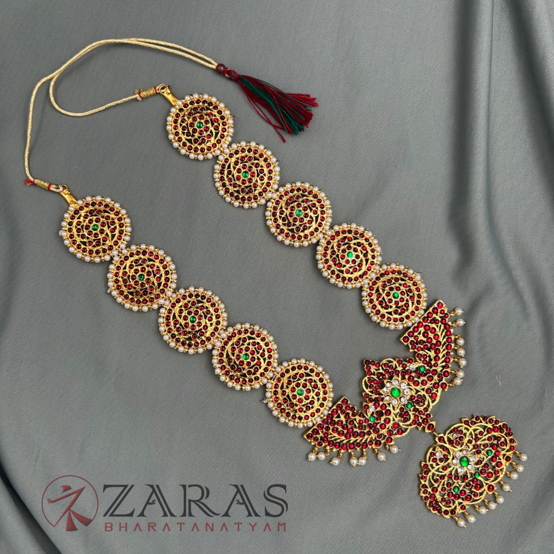 Bharatanatyam Dance Jewellery - 5 Round with Pea Pearls RG Kemp Haaram image 2