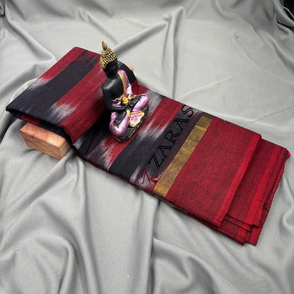 Bharatanatyam Dance Practice Saree - Black Red Mixed Ikkat Saree image 1