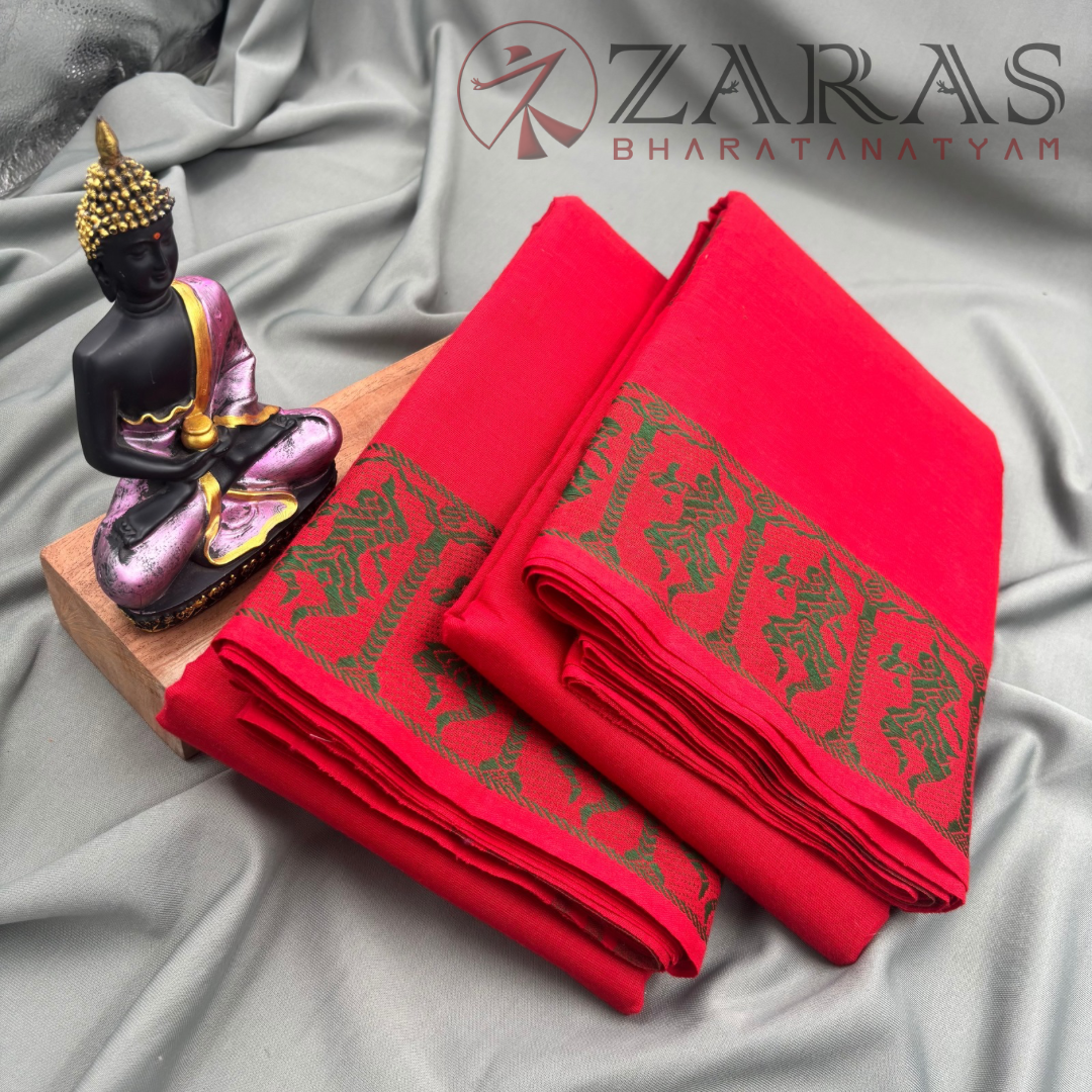 Bharatanatyam Dance Practice Saree - Red with Green Doll Border image 1