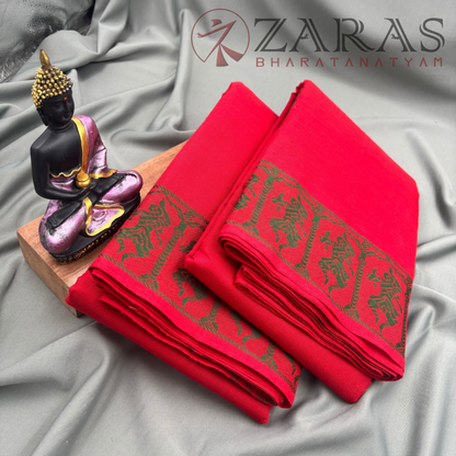 Bharatanatyam Dance Practice Saree - Red with Green Doll Border image 1