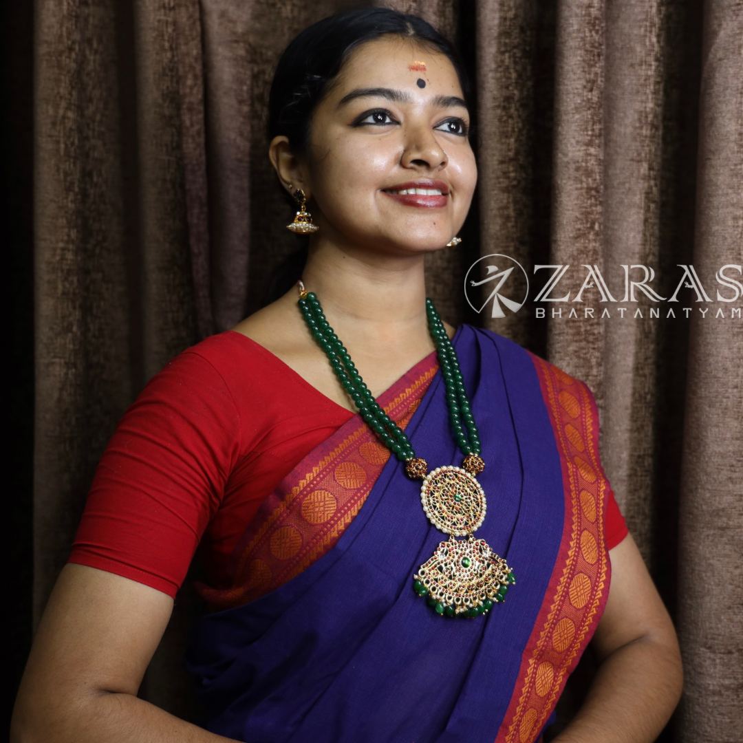 Bharatanatyam Dance Jewellery - Long Chain Green Beads Round Pen Kemp image 1