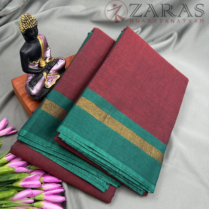 Bharatanatyam Dance Practice Saree - Maroon with Green Plain Border image 1