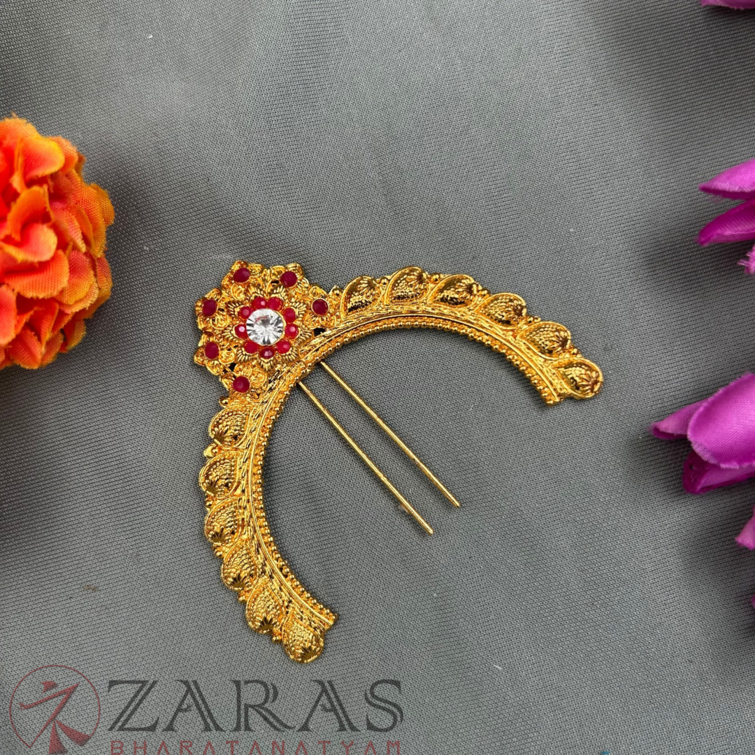 Bharatanatyam Dance Jewellery - Head Arch Gold Flower Design ST image 0
